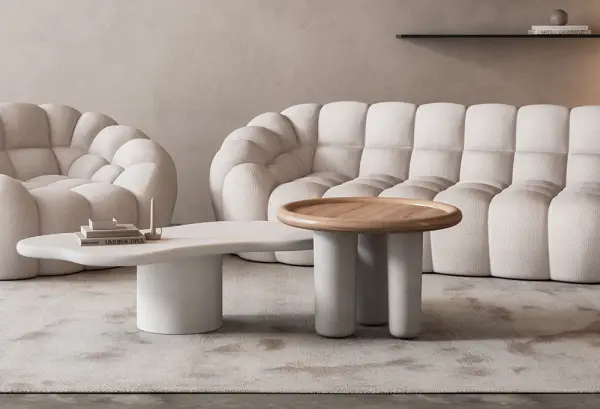 Mesa auxiliar fresno natural y microcemento Loira