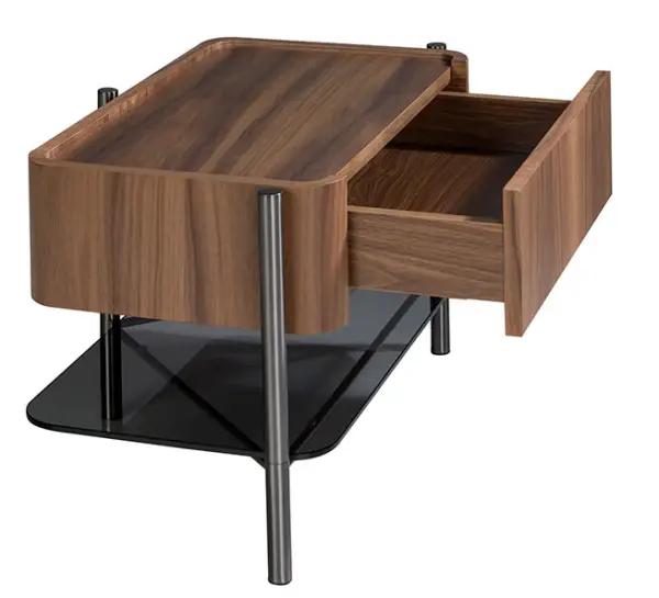 Mesa de noche nogal y metal con repisa
