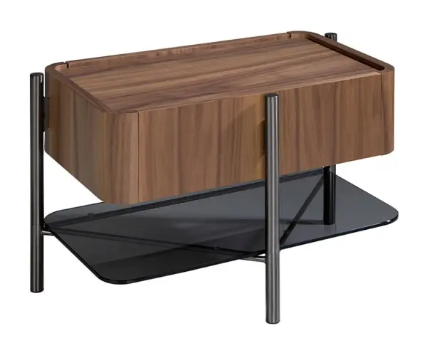 Mesa de noche nogal y metal con repisa
