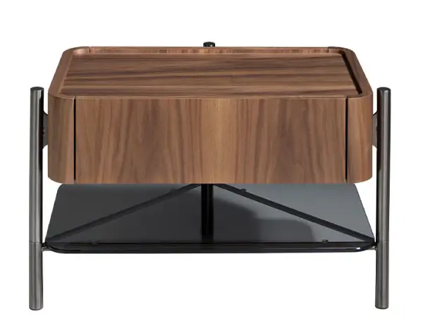 Mesa de noche nogal y metal con repisa