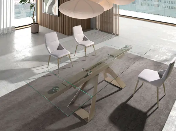 Mesa de comedor extensible cristal y champagne Lierelva