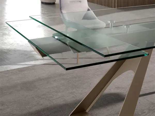 Mesa de comedor extensible cristal y champagne Lierelva