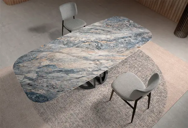 Mesa de comedor esquinas redondeadas porcelánico Floen