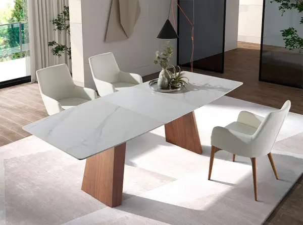 Mesa de comedor extensible porcelánico y nogal Joste