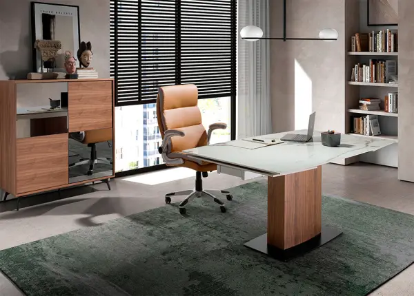 Mesa de comedor extensible porcelánico y nogal Eira