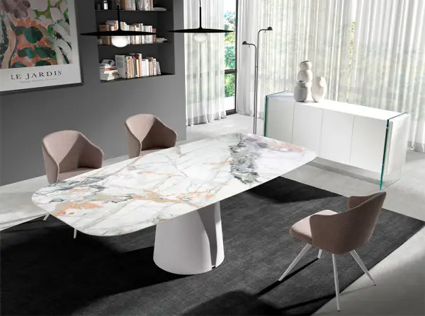 Mesa de comedor ovalada barril porcelánico Oselva
