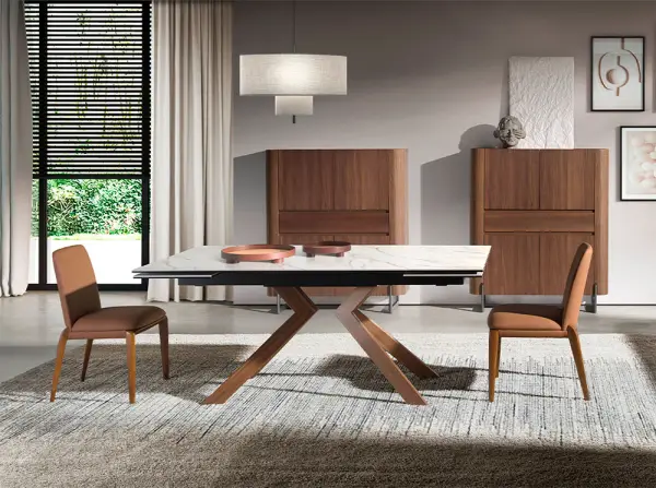 Mesa de comedor extensible porcelánico y nogal Mures