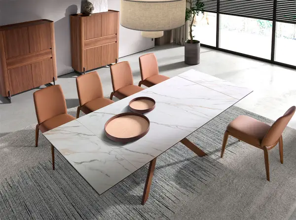 Mesa de comedor extensible porcelánico y nogal Mures