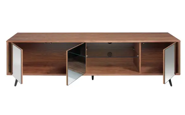 Mesa de televisión nogal y cristal negro Drago