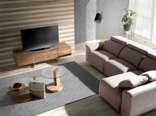 Mesa de televisión nogal y acero Kasai