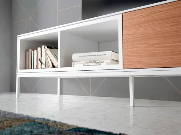 Mesa de televisión 1 cajón blanco y roble Oskol
