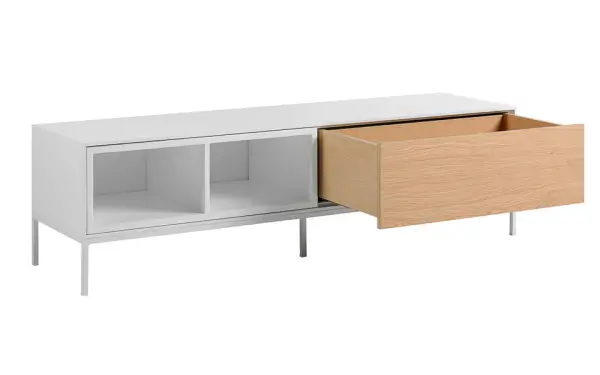 Mesa de televisión 1 cajón blanco y roble Oskol