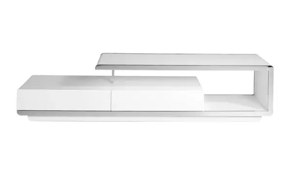 Mesa de televisión 2 cajones blanco brillo Boka