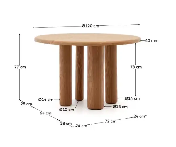 Mesa de comedor redonda fresno acabado natural Mailen Kave Home