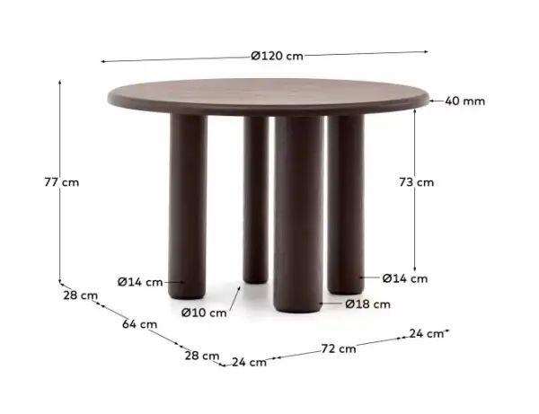 Mesa de comedor redonda fresno acabado oscuro Mailen Kave Home