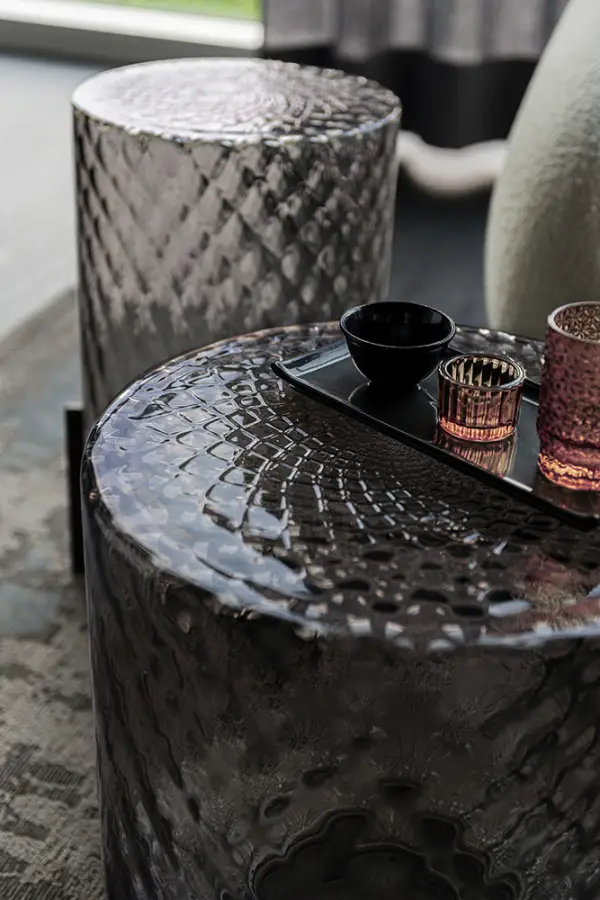 Mesa auxiliar vidrio artístico decorado fumé Dodo by Cattelan Italia