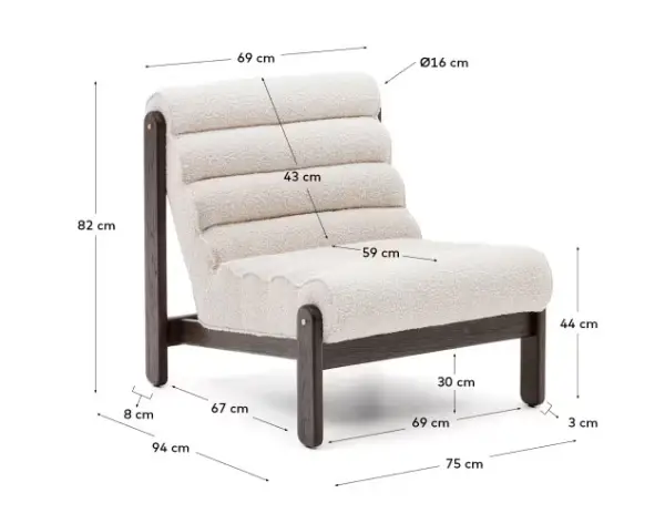 Butaca borreguito blanco y madera maciza Magira Kave Home