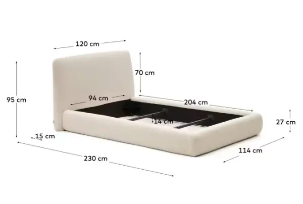 Cama para colchón de 90x200 borreguito crudo Martina Kave Home