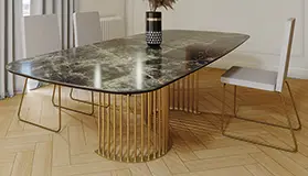 Mesa de comedor esquinas redondeadas porcelánico Nilo