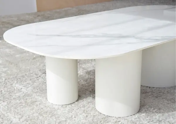 Mesa de centro porcelánico y lacado blanco Bahía