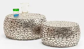 Set de 2 Mesas de centro Pebbles Deluxe plata Kare