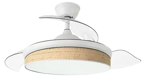 Ventilador de techo con luz 3 aspas blanco y cañizo claro