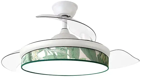 Ventilador de techo con luz 3 aspas blanco y hojas verdes