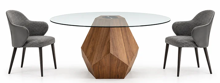 Mesa de comedor redonda nogal y cristal Samos