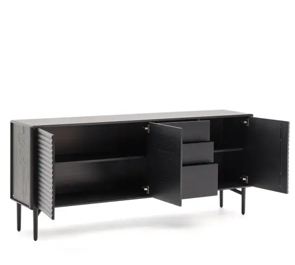 Aparador de 3 puertas y 3 cajones madera maciza y chapa roble negro Lenon