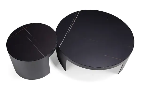 Mesa auxiliar redonda metal y porcelánico Nomi
