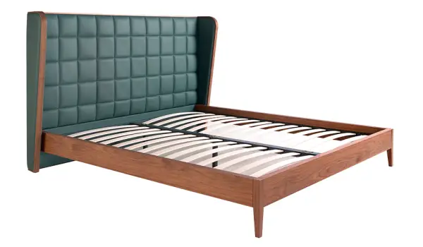 Cama tapizada verde y nogal Rafine