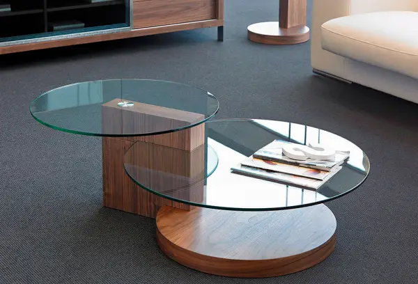 Mesa de centro nogal y cristal Pever