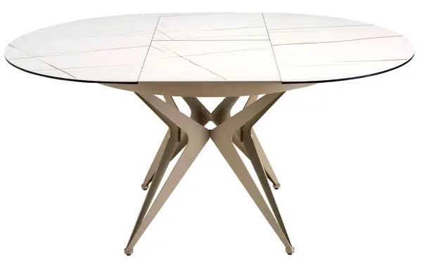 Mesa de comedor redonda extensible acero y porcelánico Olvera