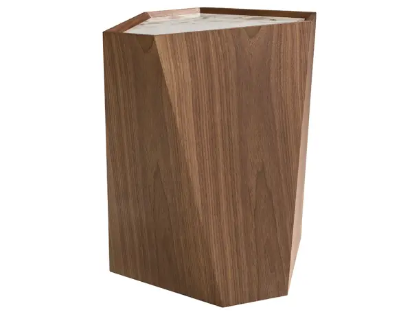 Mesa auxiliar triangular nogal y porcelánico Serra
