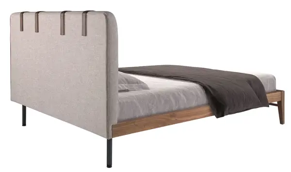 Cama capitoné tela gris y nogal Isabella