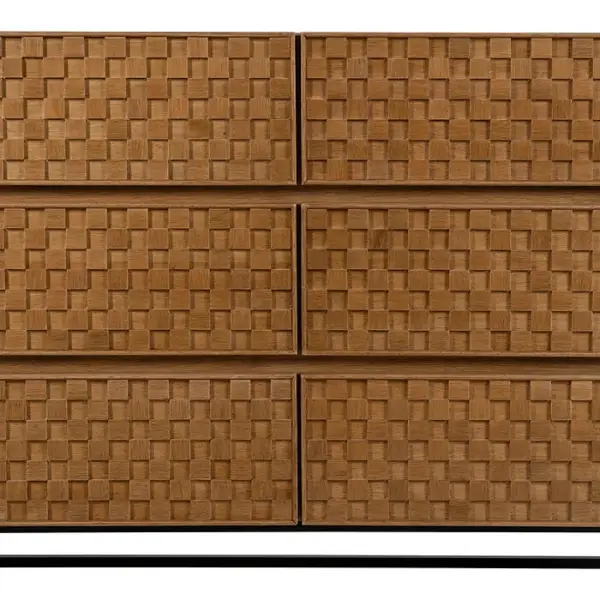 Cómoda natural de madera natural damero base metálica negra