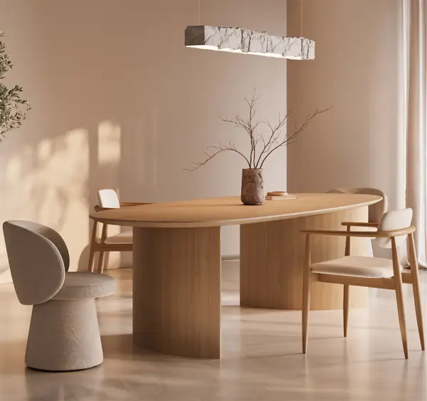 Mesa de comedor esquinas redondeadas roble natural Brisa