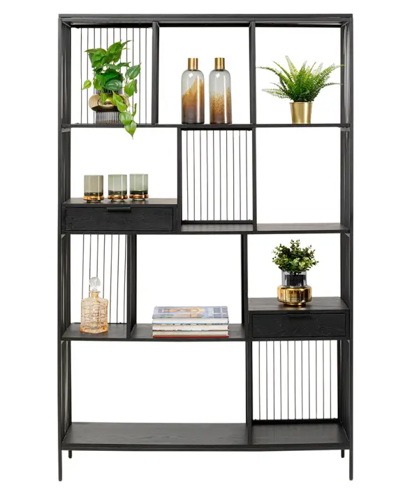 Librería madera y metal negro Bologna
