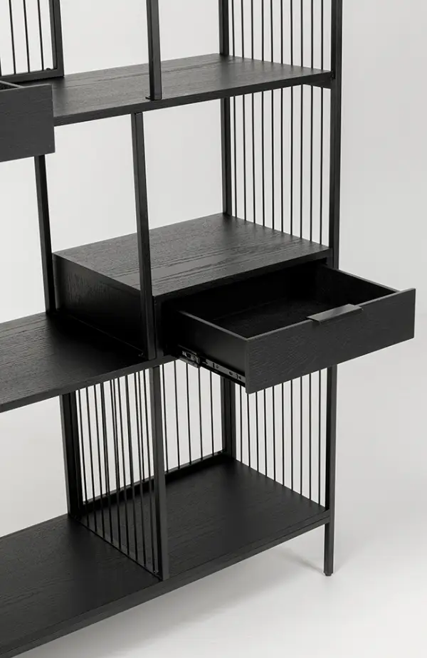 Librería madera y metal negro Bologna