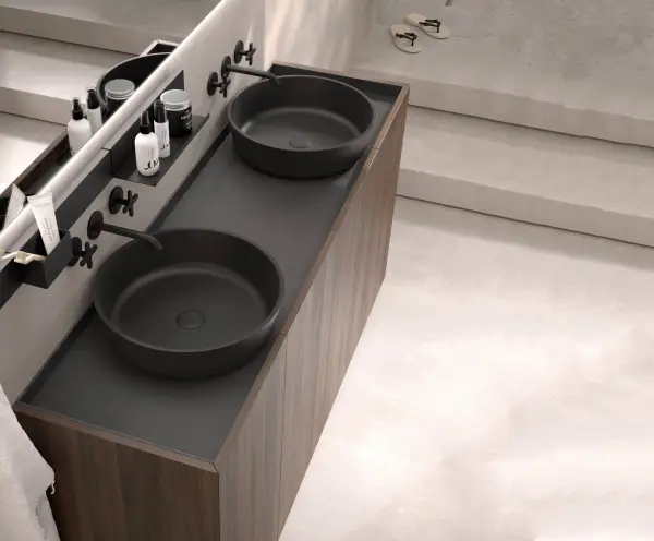 Mueble de baño nogal y vidrio Atrio