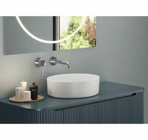 Mueble de baño curvo madera natural con palillería 1 cajón