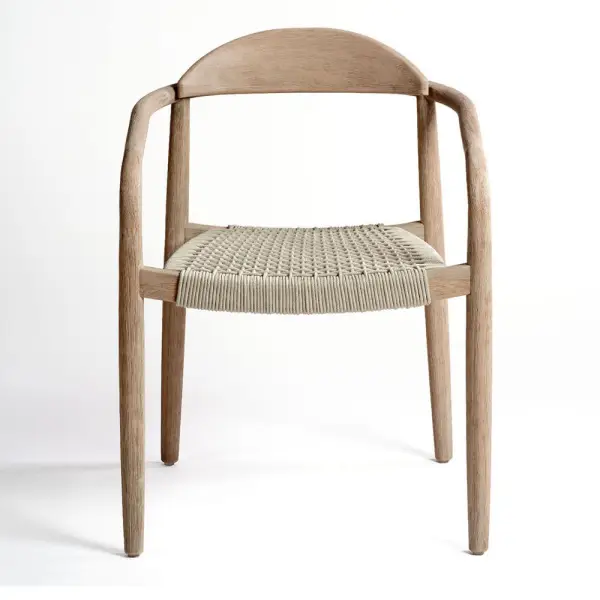Silla de exterior de madera de eucalipto y cuerda gris claro