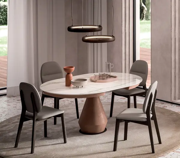 Mesa de comedor redonda extensible y cristal efecto mármol Lycos