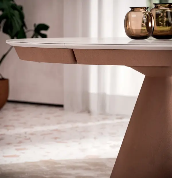 Mesa de comedor redonda extensible y cristal efecto mármol Lycos