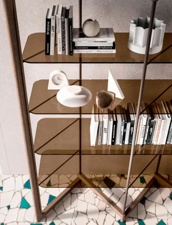 Librería ancha madera y cristal Panto