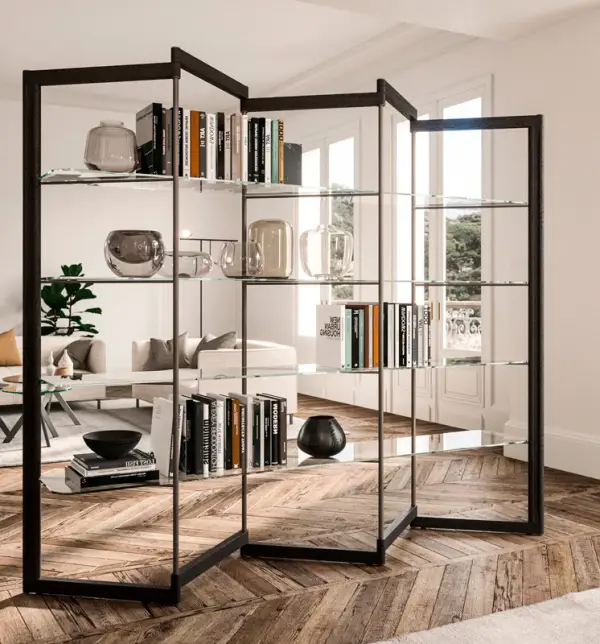 Librería ancha madera y cristal Panto
