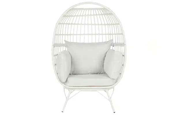 Sillón ratan sintético acero con cojines blanco
