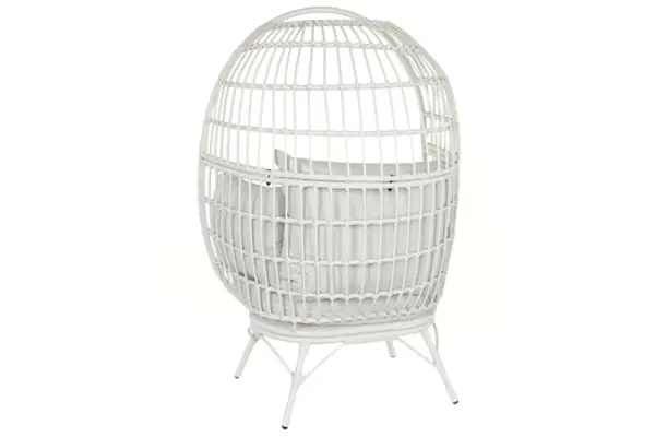 Sillón ratan sintético acero con cojines blanco