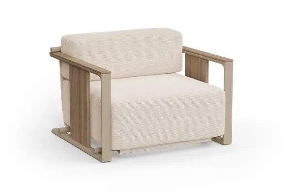 Butaca tapizada aluminio y madera de teca Tulum