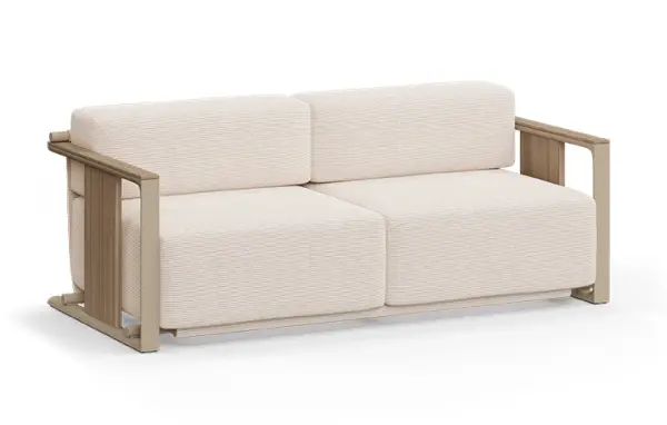 Sofá 2 plazas tapizado aluminio y madera de teca Tulum